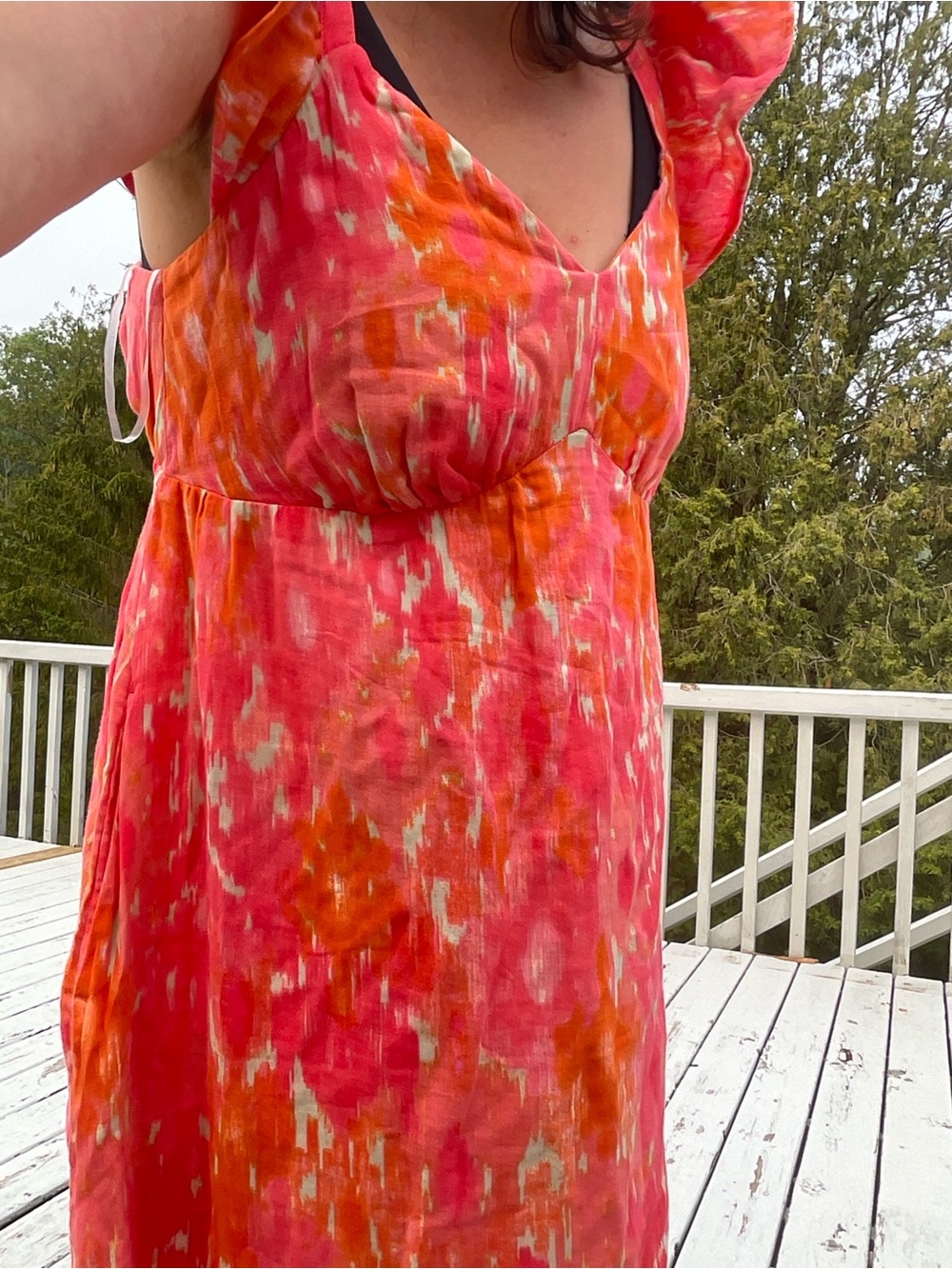 Time and Tru Pink Orange Floral Maxi Dress Adjustable Straps Pockets 8-10 cotton - Picture 6 of 11
